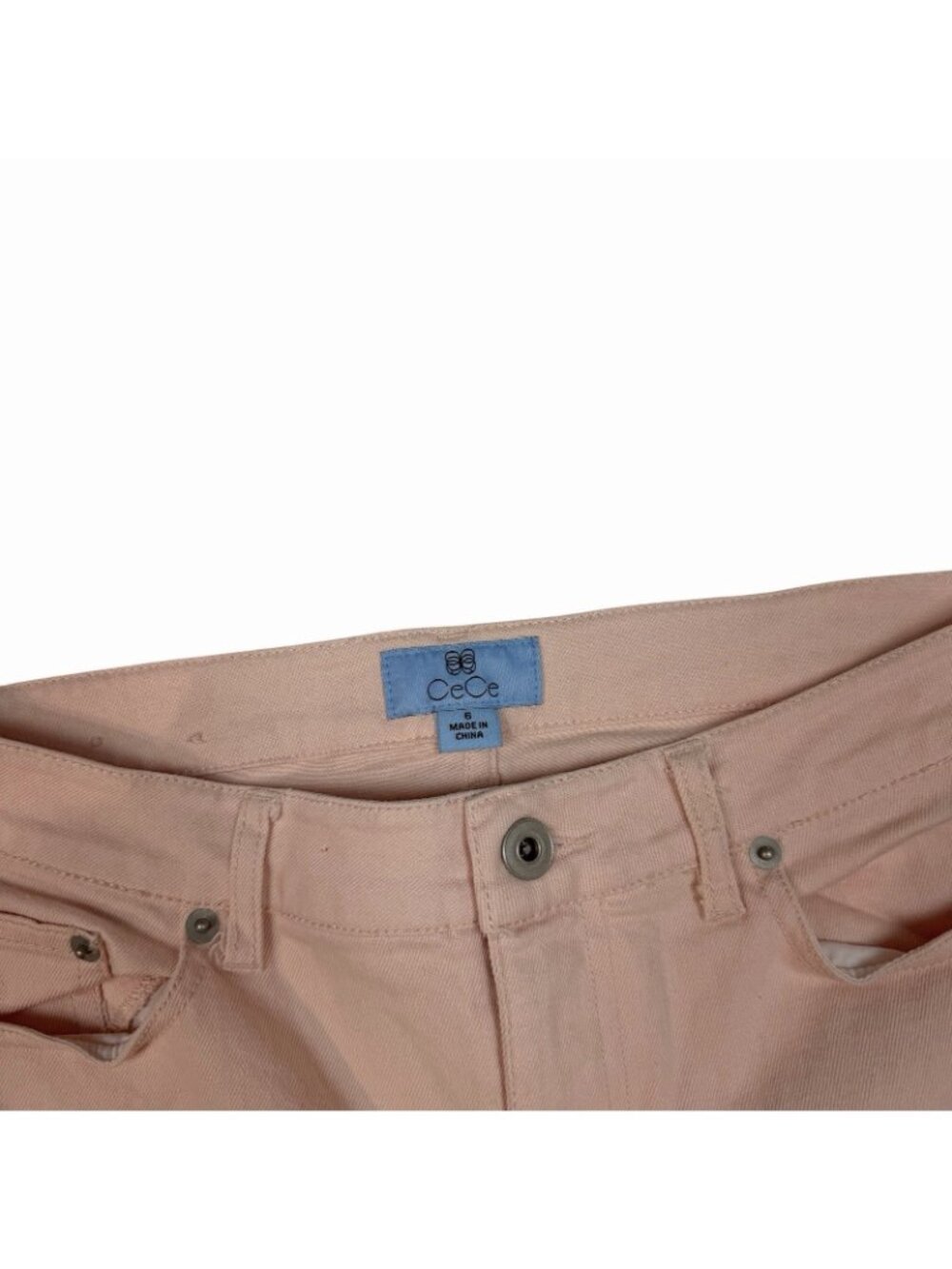 Cece Cropped Skinny Jeans Size 6 Light Baby Pink Denim Ruffle Hem Capri 7029312 - Picture 8 of 12